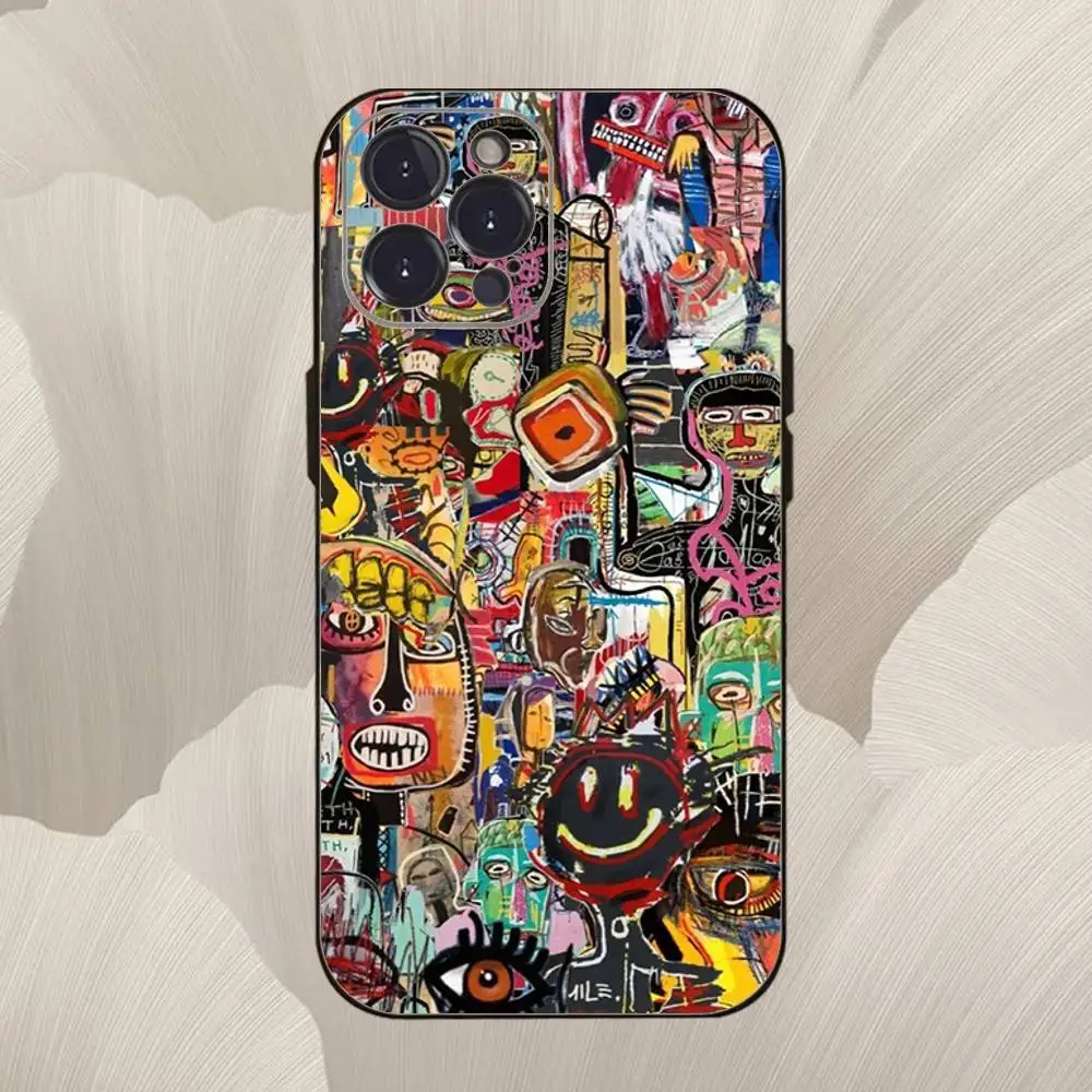 حافظة هاتف J-Jeans Michel B-Basquiats لهاتف iPhone 16,se4,15,14,13,12,11,Pro,X,XS,Max,XR,Plus,Mini غطاء أسود ناعم