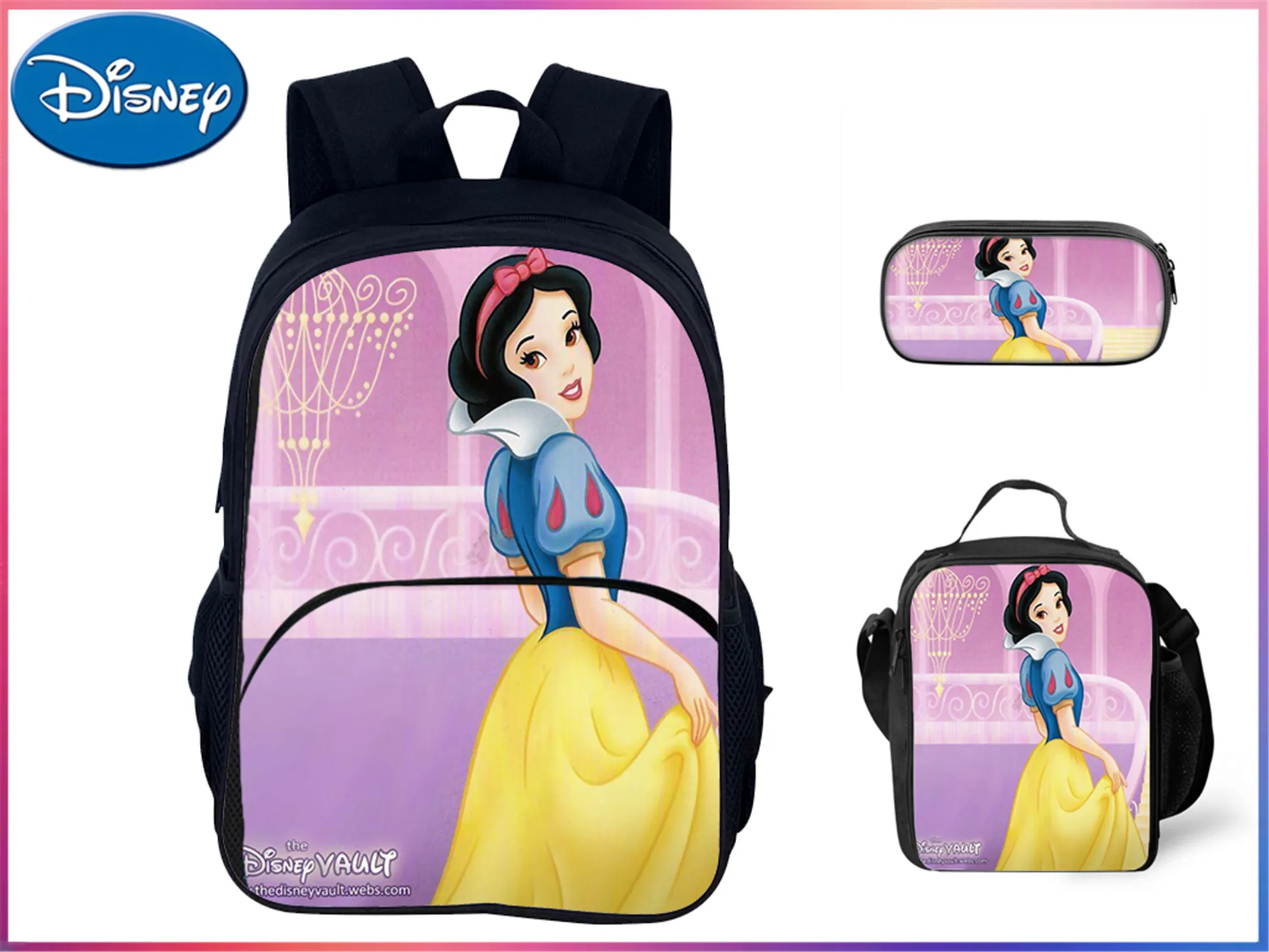 

Snow White Student Large Backpack 3 in 1 Set-Front Pocket Daypack with Waterproof Lunch Tote Pencil Case for Children