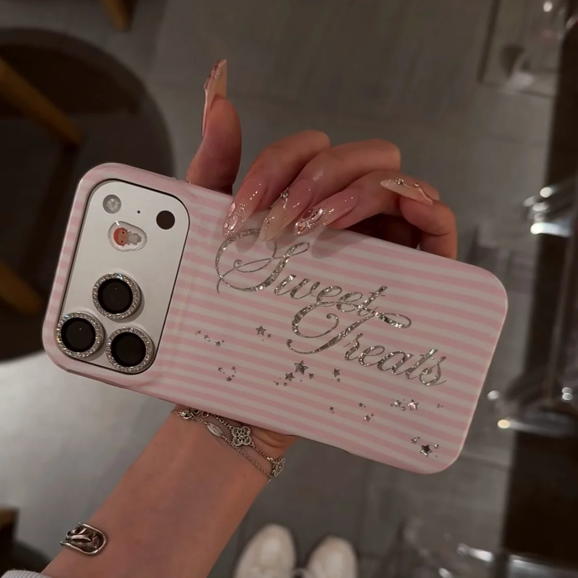 Korean Ins English Letters Pink Striped Stars Phone Case For iPhone 18 17 16 15 14 13 12 11 Pro MAX MINI Plus 17air Matte Cover