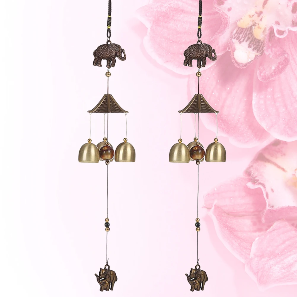 

2pcs Elephant Metal Bell Wind Chime Durable Decoration Hanging Pendant Home Vintage Travel Good Fortune Life Smoothness