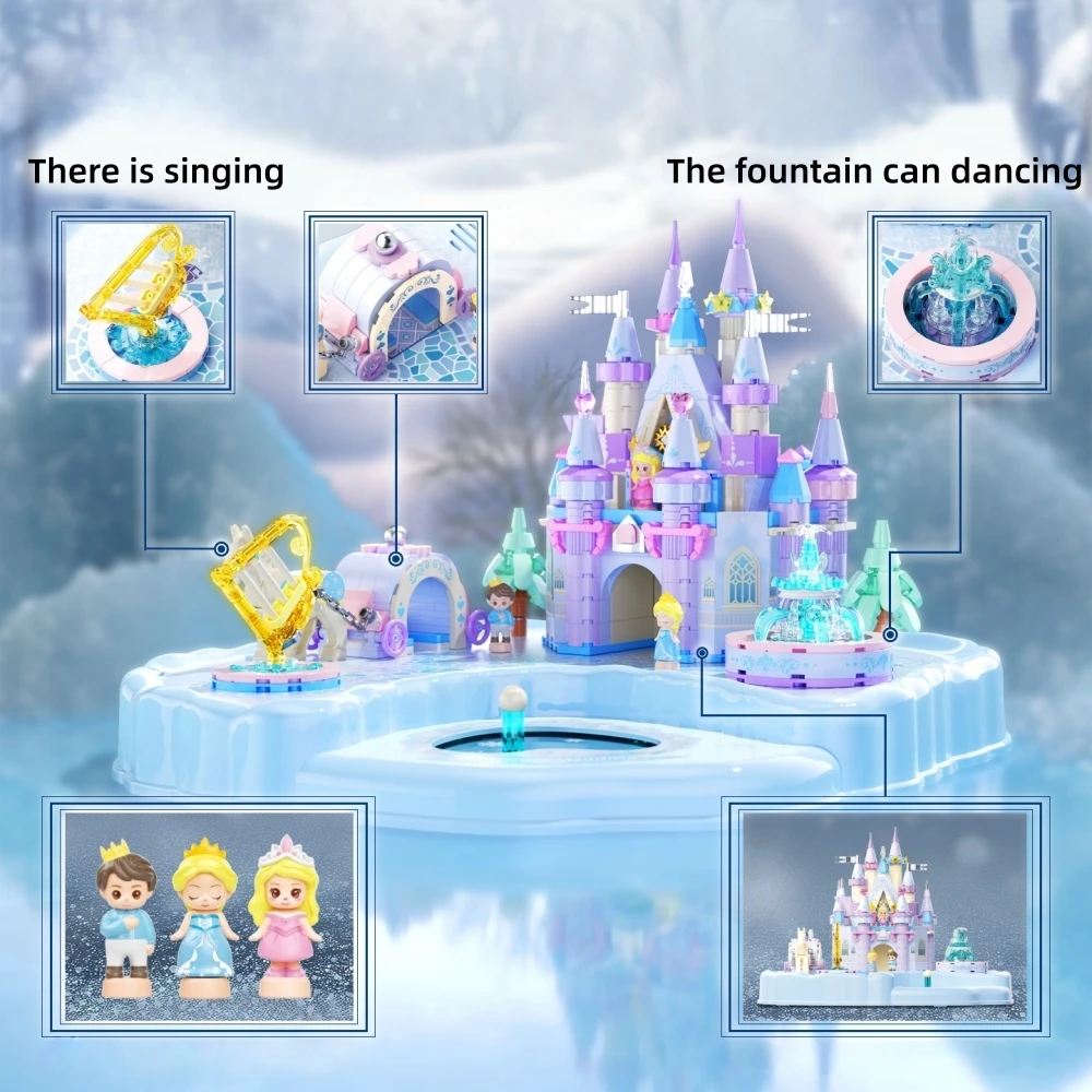 Creative Magnetic Musical Building Blocks Ice Snow Princess Palace Castle Model Kit DIY Construction Toy Birthday Christmas Gift
