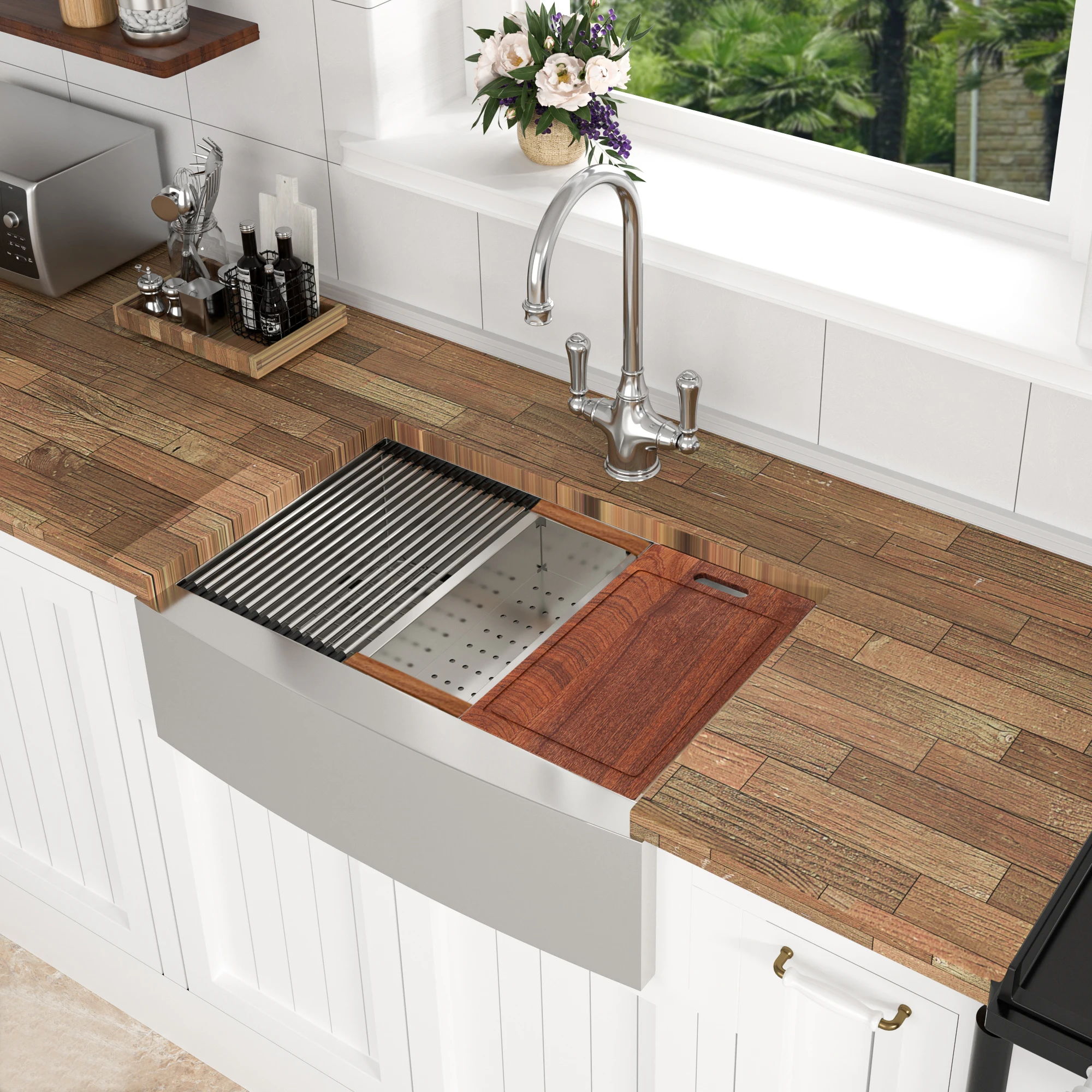 

Board Clean Coating Cutting Cutting board Drain Inch Installation Making Sink 33 Farmhouse Sink Workstation - 33*21*9 Inch Kitch