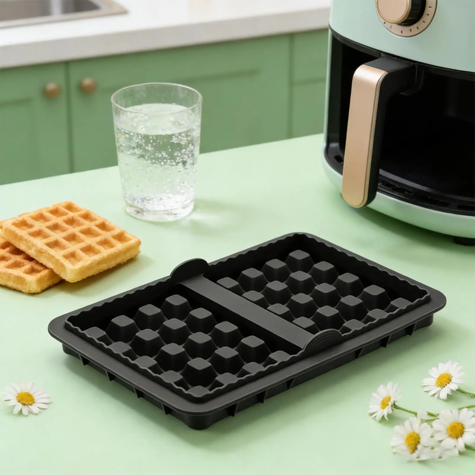 Air Fryer Waffle Mold Silicone Non-Stick Pan Waffle Baking Tray For Air Fryer Cake Cookie Dessert Pancake Snack