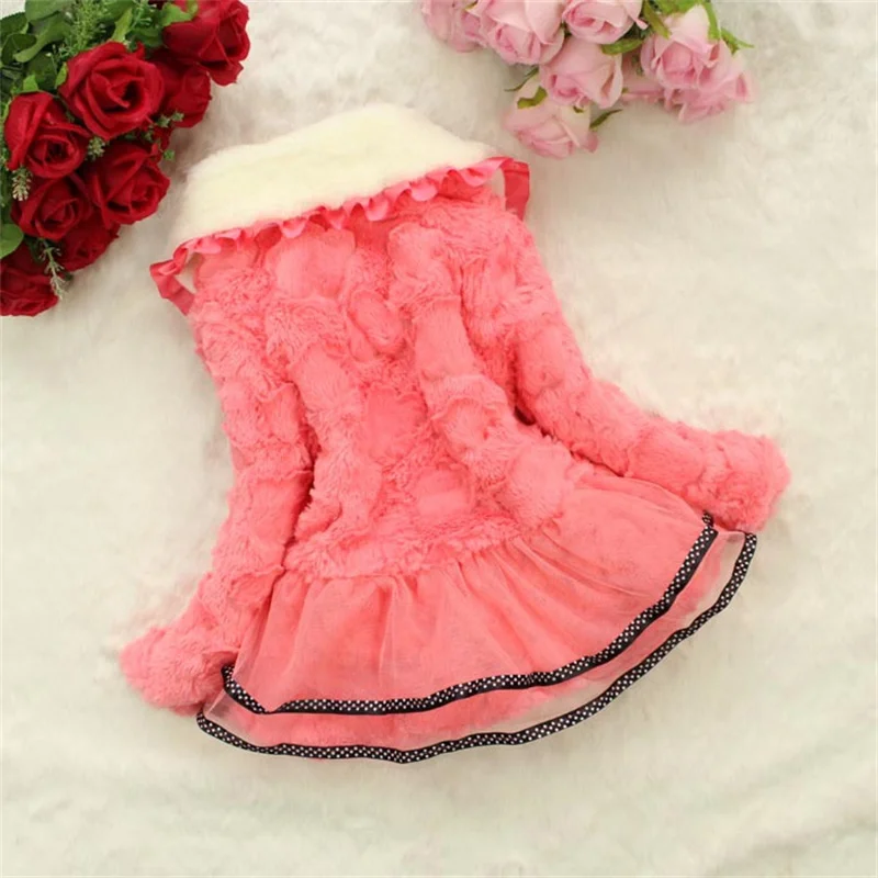 Girl\'s Winter Coat Sweet Polo Collar Long sleeved Mesh Ribbon Flower Bow Hair Sweater Children\'s Clothing