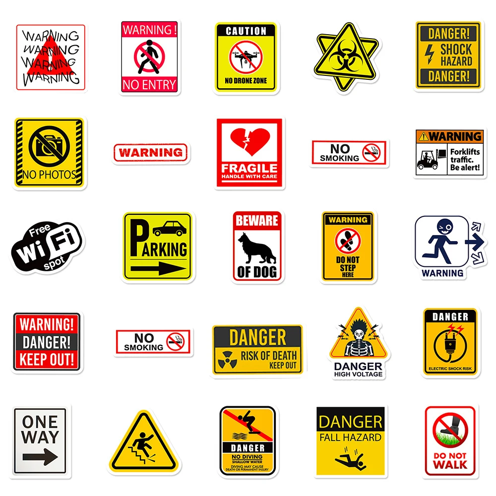 10/30/50Pcs Cool Cartoon Warning Stickers Danger Banning Decal Laptop Helmet Motorcycle Waterproof Sticker Classic Grafftit Toys image 4