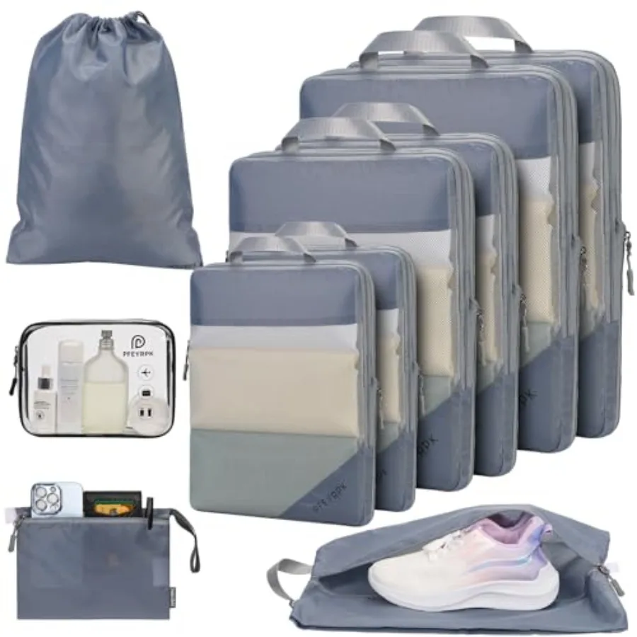 

Lightweight Compression Packing Cubes for Suitcases Compressible Expandable Travel Packing Organizer with Clear Toiletries and
