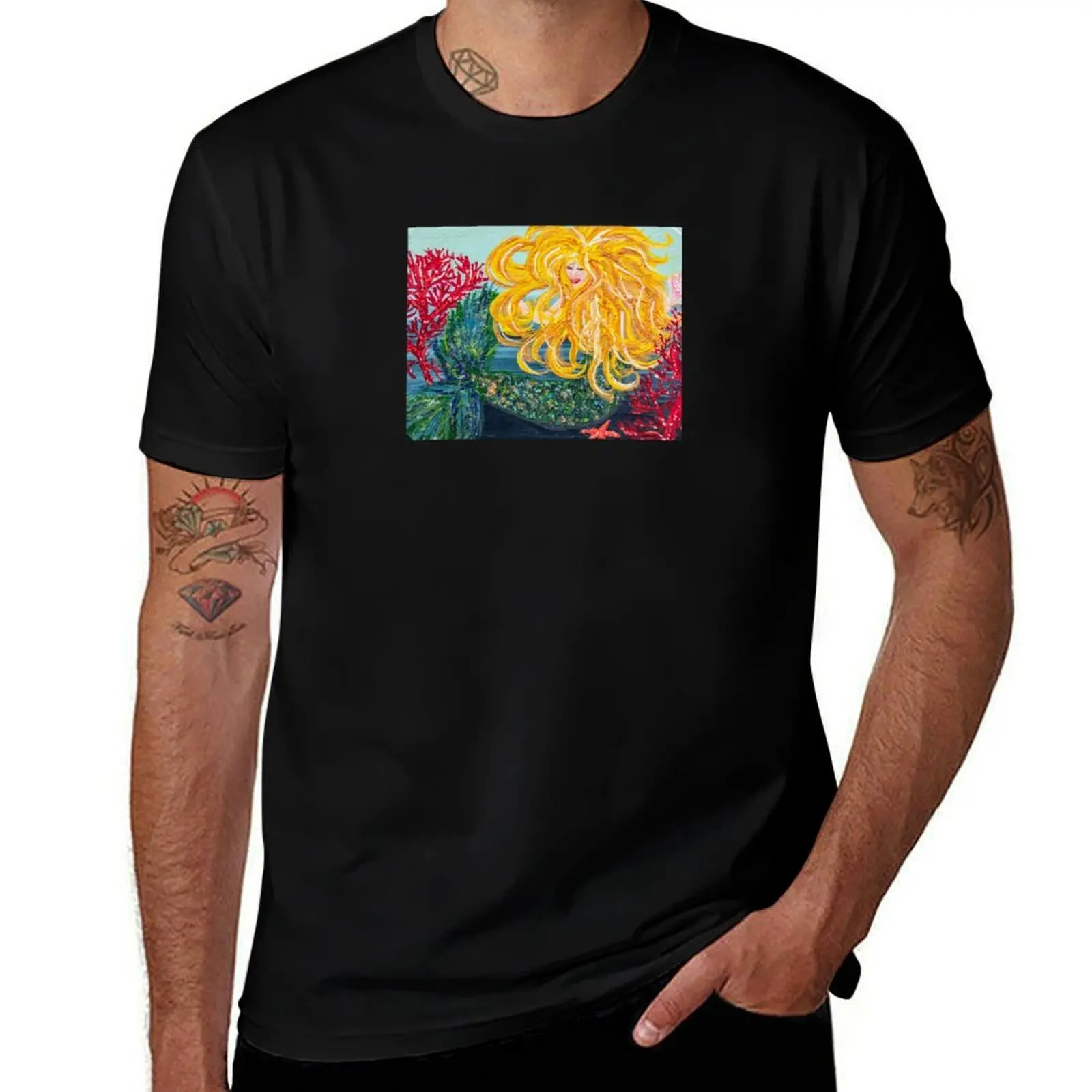 

Mermaid Among The Coral T-Shirt summer tops quick-drying croswit shirt man Blouse plain t shirts men