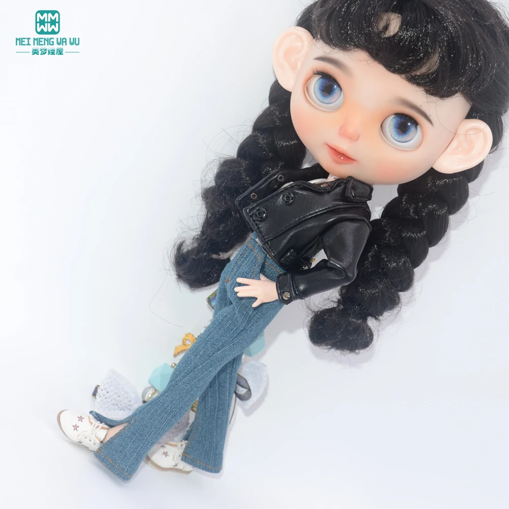 28-30cm Blyth Puppe Kleidung Azon OB24 Mode Leder Jacken Jeans Ausgestelltes Hosen Rohr Top Zubehör Mädchen Geschenk spielzeug – Detail 10