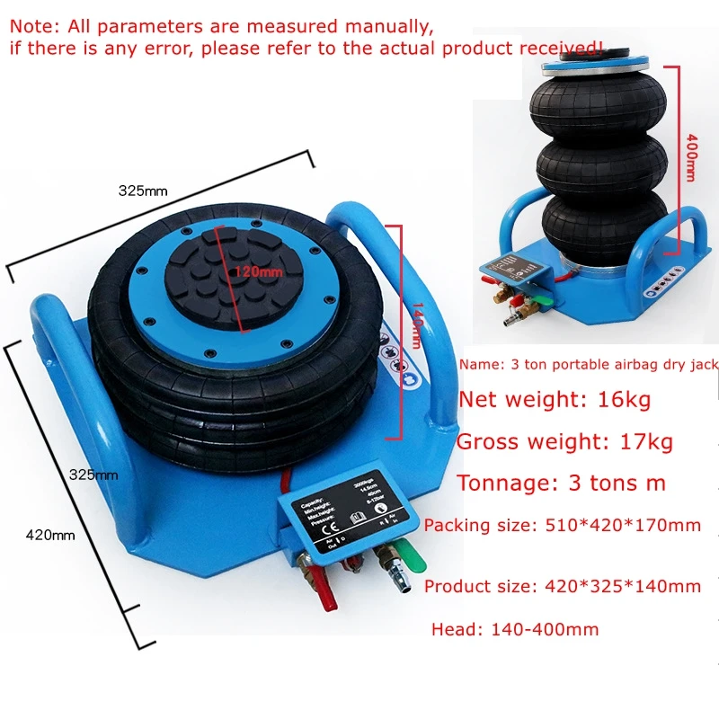 3 ton inflatable jack air pressure Qianjin top airbag jack 3T pneumatic jack airbag type horizontal