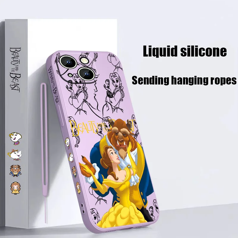 Beauty and the Beast Liquid Left Rope Phone Case For iPhone 15 14 13 12 11 Pro Max Mini X XR XS 8 7 Plus Silicone Soft Cover