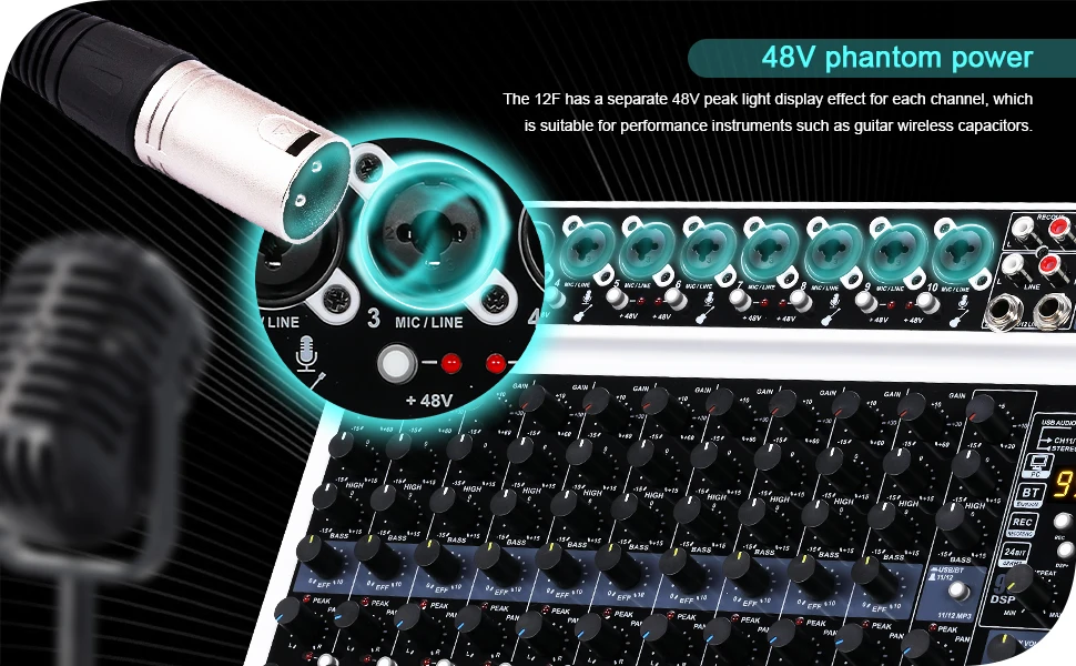 2025 vendita calda BMG-12F Console di missaggio mixer con effetto riverbero 99 integrato audio USB professionale a 12 canali con mixer Bluetooth per