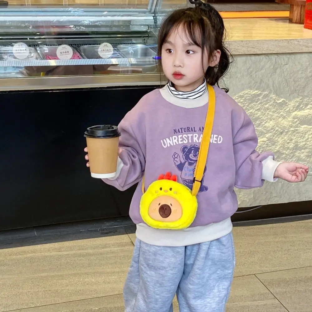 대용량 카피바라 숄더백 PP 코튼 만화 동물 크로스백 지퍼 휴대용 개구리 동전 지갑 학생용