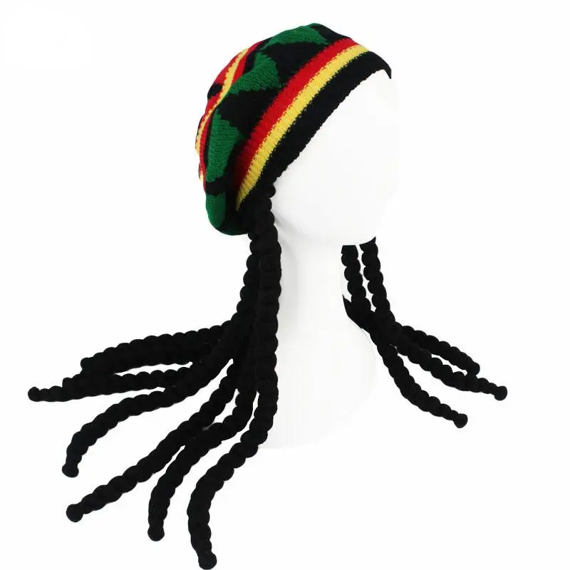 Colorful Knitted False Braid Beret Colorful reggae Bonnet