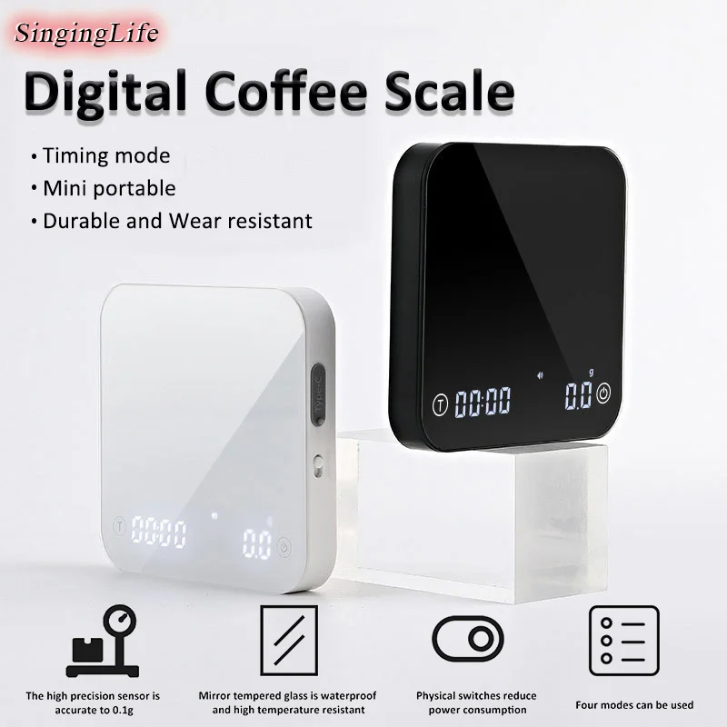 

Digital Coffee Scale with Timer 0.1g High Precision Mini Espresso Electronic Scale Portable Smart Kitchen Scale USB Charging