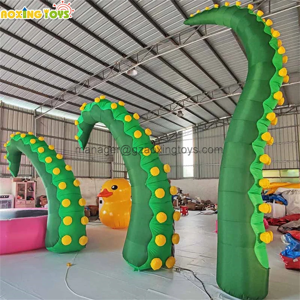 2-7M Outdoor Giant Green Inflatable Octopus Tentacle Balloons For Halloween Stage Party Events Building Advertising Decoration