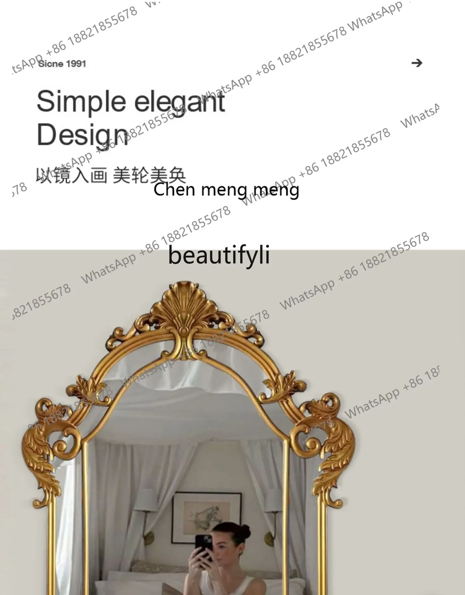 Französischer intelligenter Badezimmerspiegel im Retro-Stil, geschnitzter amerikanischer Badezimmerspiegel, Kamindekoration, Wandbehang, Kosmetikspiegel H