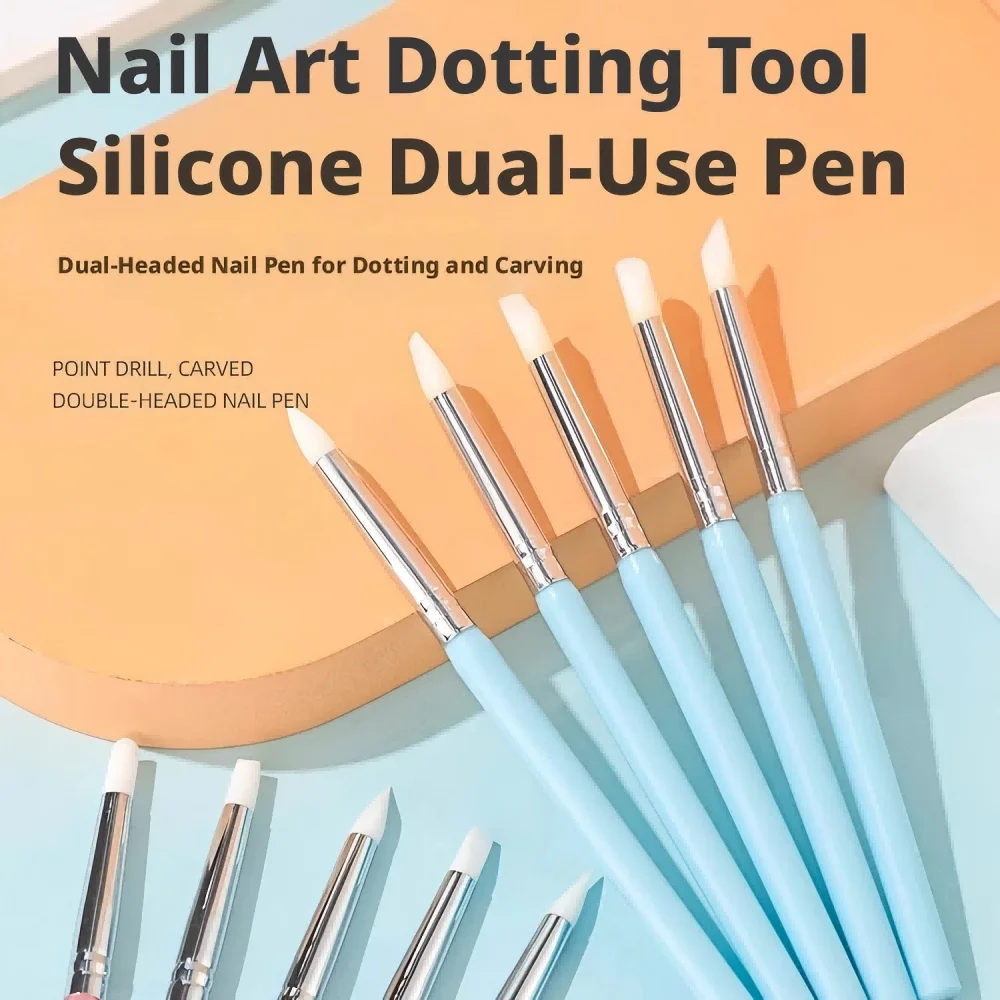 KANIU 1/5PCS Nail Dual-Tip Bead Pen Double Ended Silicone Nail Art Pen 2 In 1 Dotting Brush Rhinestone Picking 3D Nail Carving