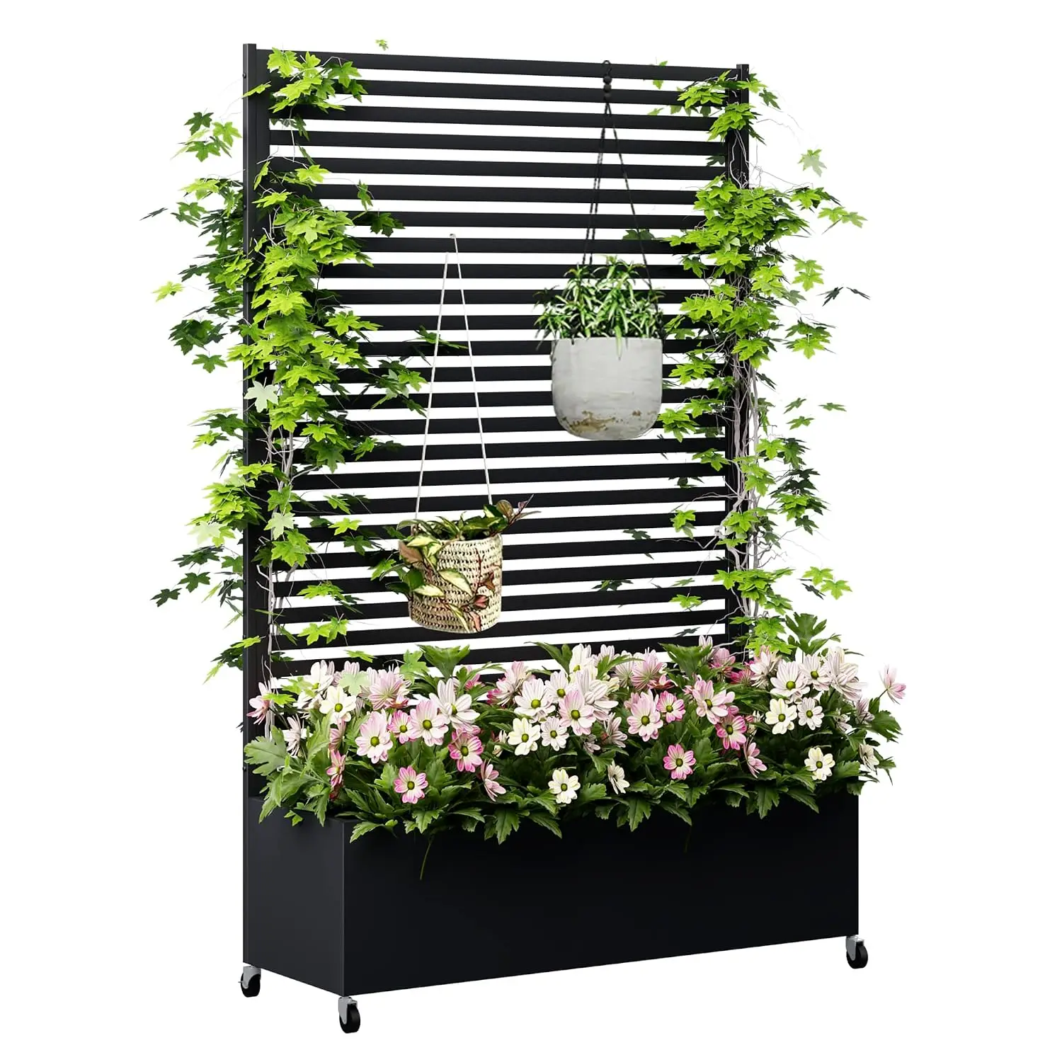 Metal Planter Box with Trellis Privacy Screen, Raised Garden Bed with Trellis & Wheels, Privacy Planters for Patio,, Customized