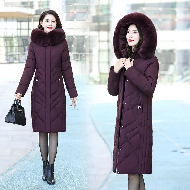 

Женская зимняя хлопковая стеганая куртка среднего возраста, длинная зимняя одежда для мам, модная женская куртка, женская теплая утепленная парка
