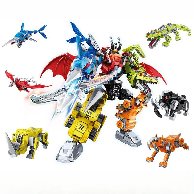 

Новый 6-в-1 Beast King Merged Mecha Block робот, собранная модель, мультяшные украшения, детские развивающие игрушки, подарки для мальчиков