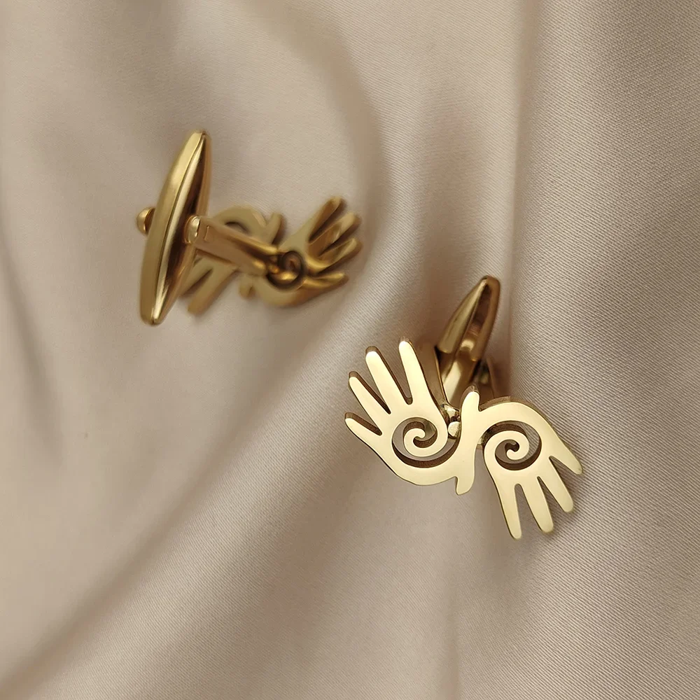 Stainless Steel Double Palm Cufflinks for Men Gold Silver Suit Cuff Cufflinks Wedding Banquet Groomsman and Groom Gift