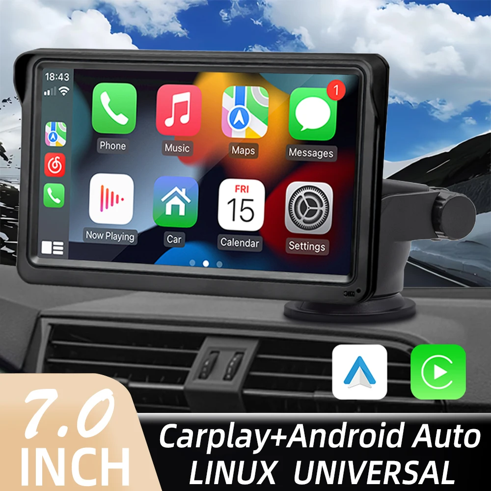 Reproductor Multimedia de vídeo para coche, Radio inalámbrica, CarPlay, Android, pantalla táctil portátil de 7 pulgadas con USB AUX para cámara de visión trasera