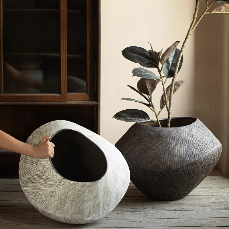 Wabi-sandy wind literary retro plant potted creative irregular round