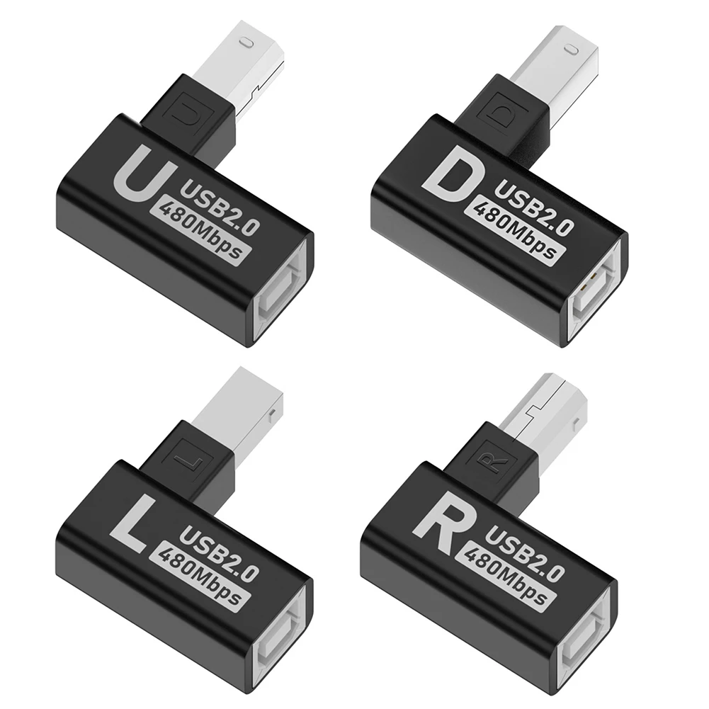 USB 2.0 Type B Print Adapter 90 Degree Up Down Left Right Angle Plug Extender 480Mbps Extension Connector for Printer Scanner