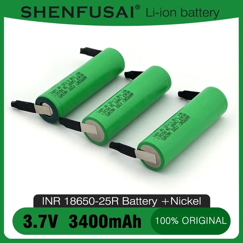 25R 3400mAh lithium-ion rechargeable battery 18650 3.7V 3AH high-power discharge 25A high current DIY nickel sheet