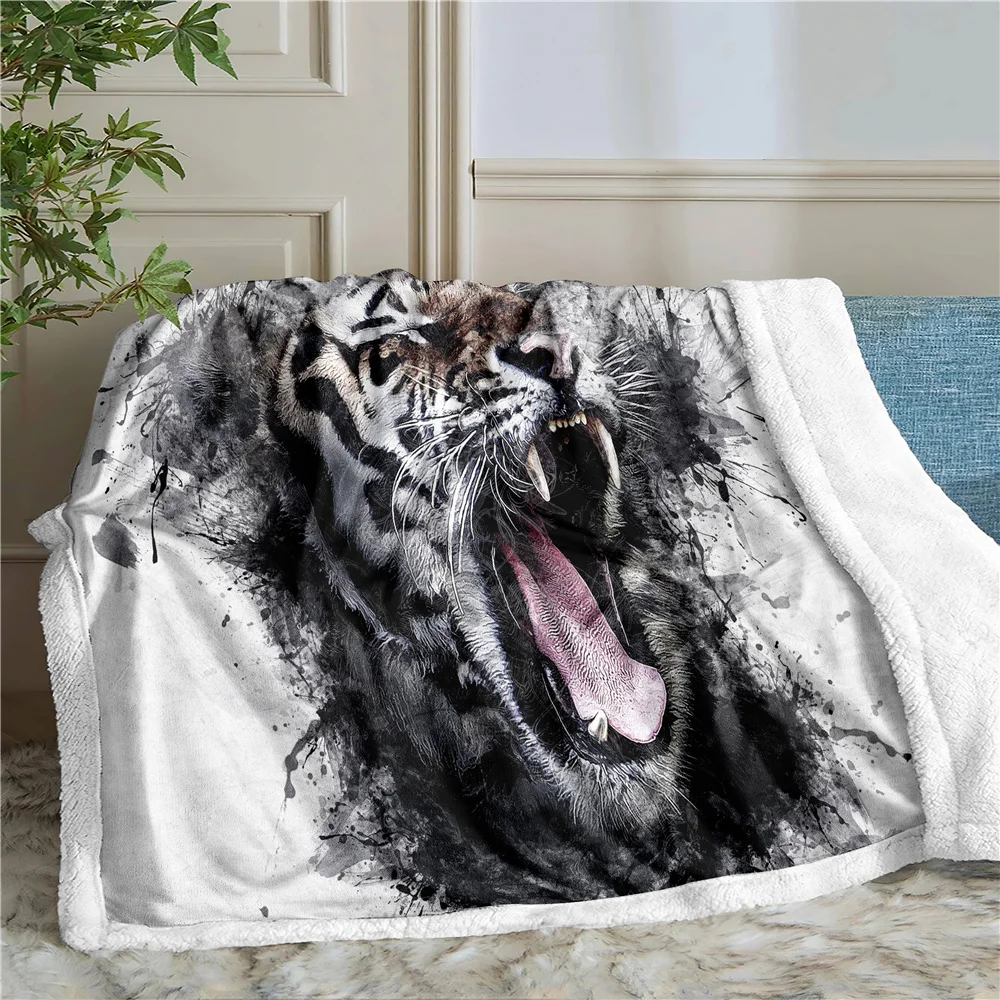 Tiger 3D Printing Plush Fleece Blanket Adult Fashion Quilts Home Office Washable Duvet Casual Kids Girls Sherpa Blanket