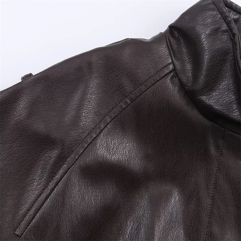2025 가을/겨울 패셔너블하고 우아한 고급 인조 가죽 스탠드 칼라 재킷 트렌디한 가을 겨울 아우터웨어