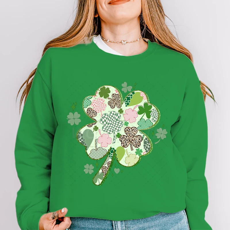 

Женская одежда Дизайн ко Дню Святого Патрика Толстовка с клевером Леопардовый трилистник Lucky Hoodies Ирландский ретро Святого Патрика Lucky Pullovers