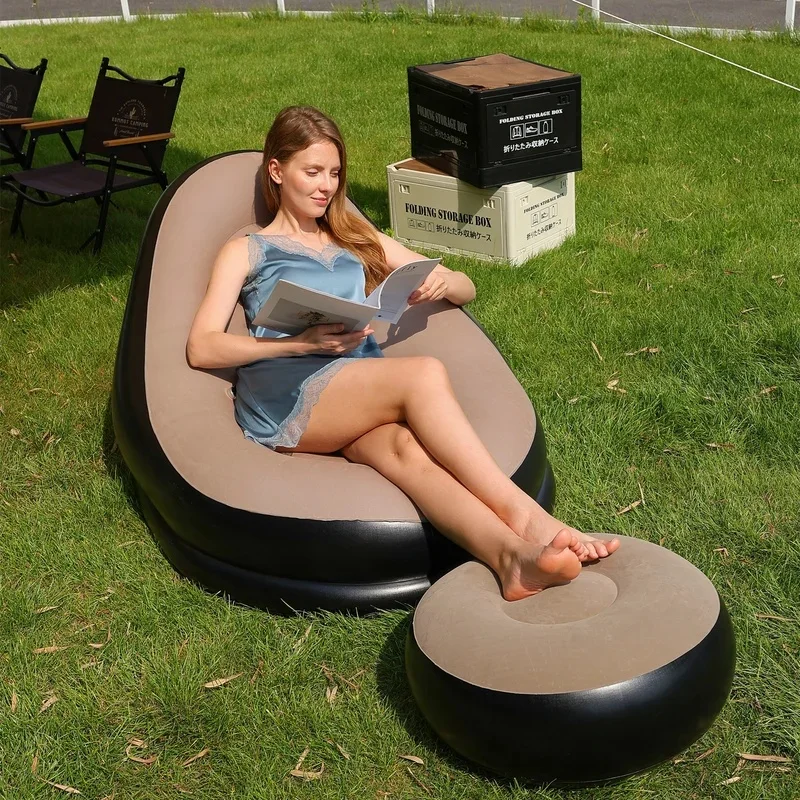 Lazy Couch Sofas Inflatable Chair Foldable Recliner Outdoor Sofa Bed Footstool Portable Folding Air Bed Lunch Lounge Chair Set view 5
