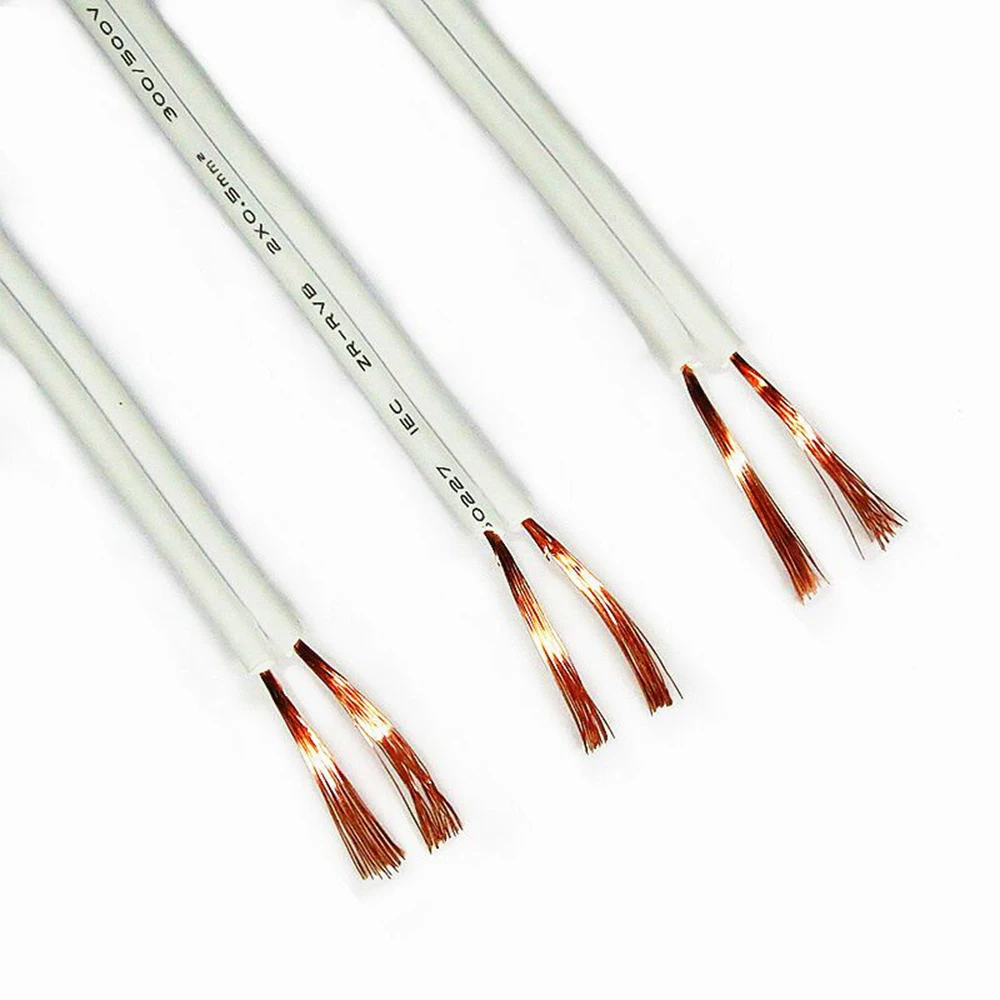 Household Wires Cords White Lamp Head Cable 2pin Pure Copper Double Parallel Wire RVB2 core*0.5 square LED Power Supply