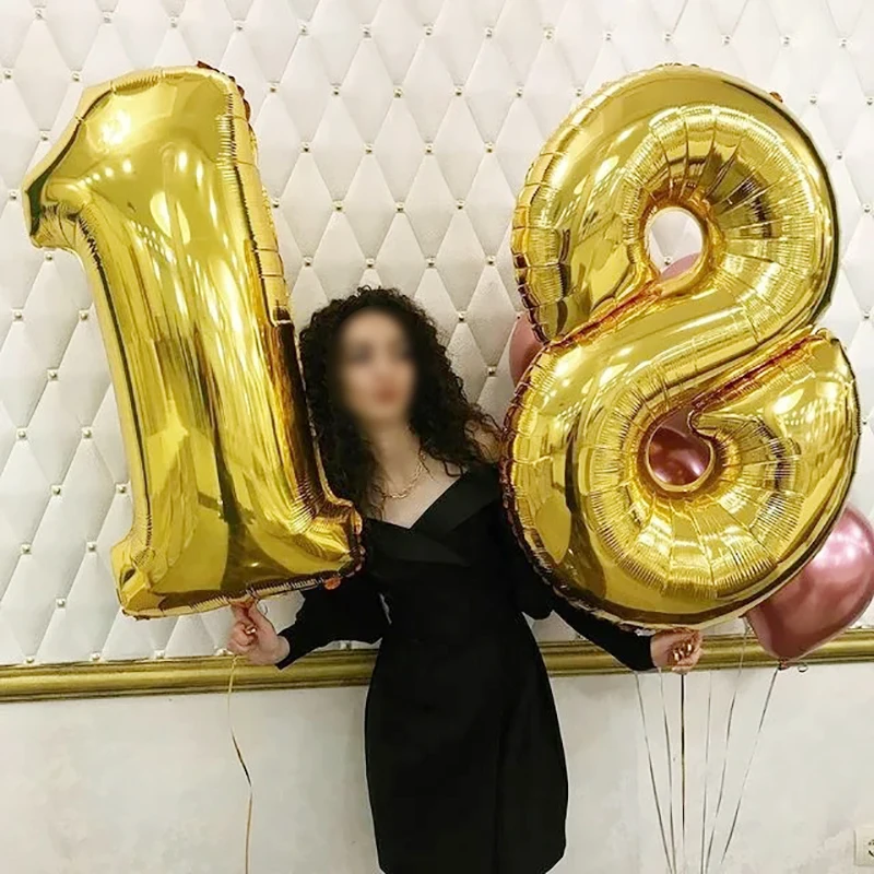 32/40 Inch Number 18 Balloon Gold Silver Blue Pink Color Digit Foil Balloons Boy Girl 18th Birthday Anniversary Party Decoration