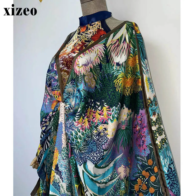 XIZEO Summer beach Women two-piece suit fashion sexy Boho African Holiday free size long Sleeve Silk feeling Robe kaftan