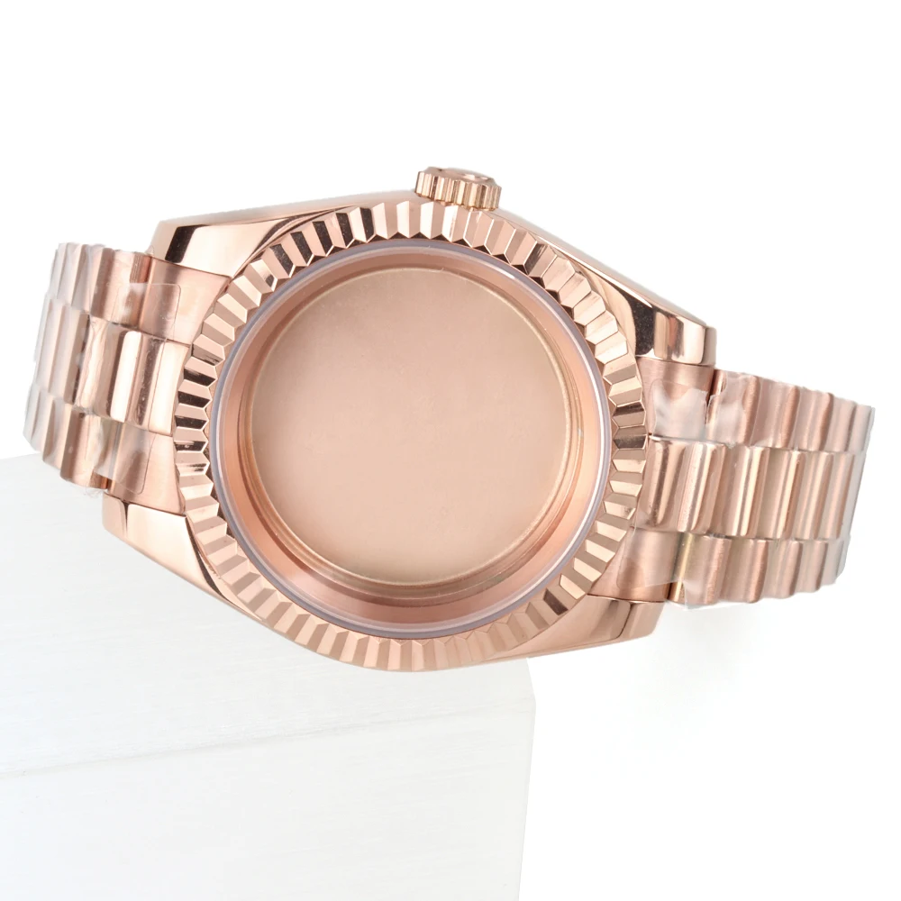 

36mm 39mm Rose Gold/Gold Watch Case Sapphire glass For NH35 NH36 Automatic Movement 28.5mm Dial 316L Steel Presidential Bracelet