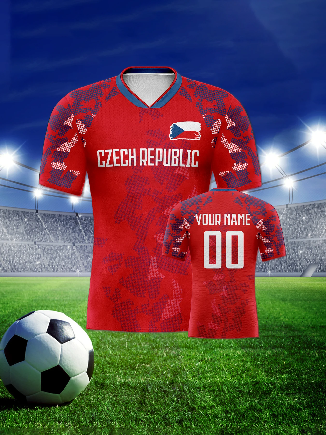 Custom Czech Republic Soccer Jersey Personalized Name Number National Team Football Shirt V-Neck Flag Design for Men Kids Women view 5