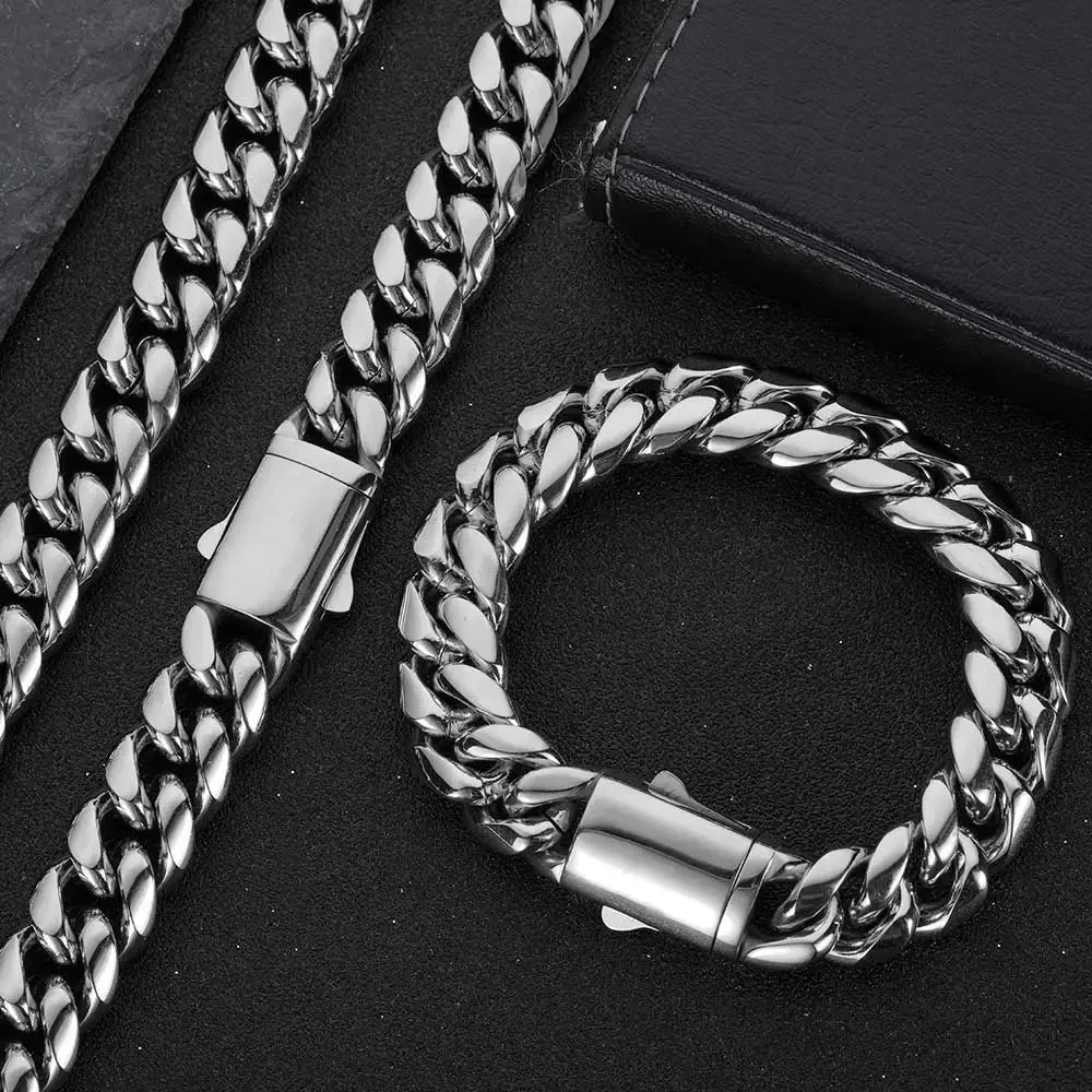 Hochwertige Breite 8–14 mm, Edelstahl, goldfarben, kubanische Kette, wasserdichte Panzergliederkette für Männer und Frauen, verschiedene Größen – Detail 10