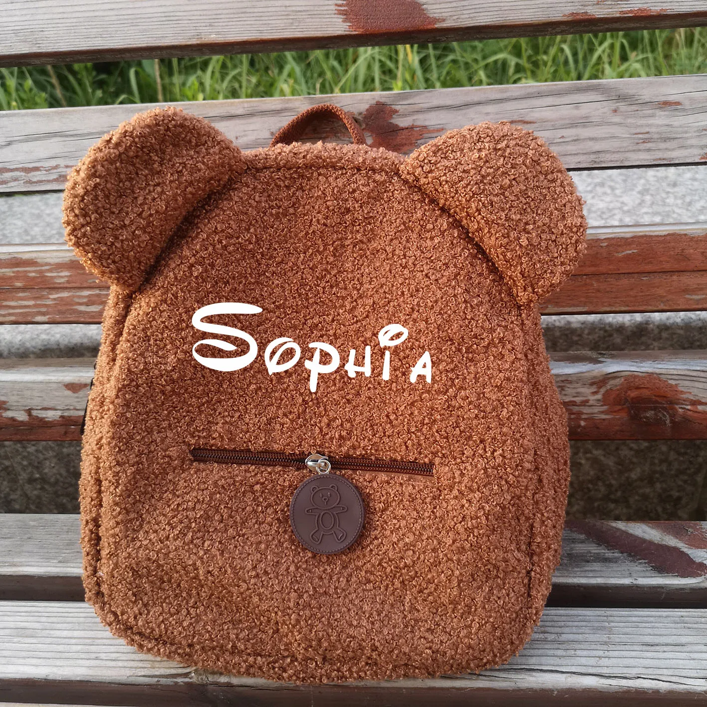 Bolso de hombro de oso de peluche para niños, con nombre personalizado de felpa suave Mochila pequeña, bolso de dibujos animados