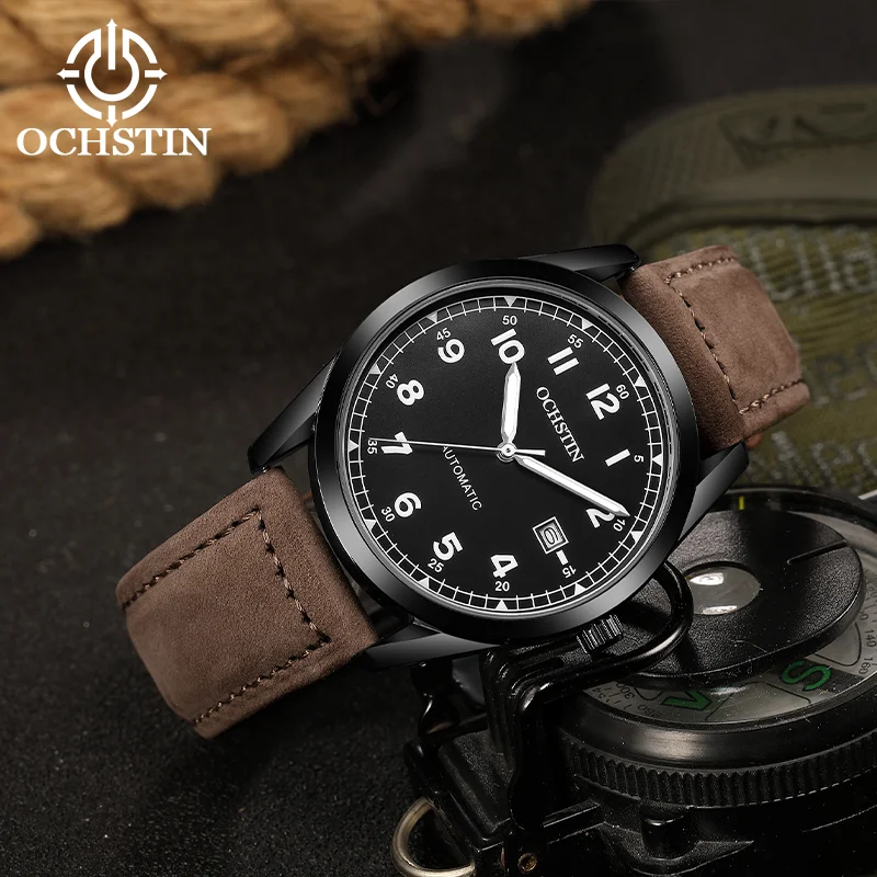 OCHSTIN Daily‑commute Men's Premium Wristwatch Male Automatic Mechanical Movement Genuine Leather Strap Waterproof Clock