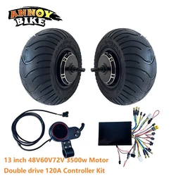 13 inch Double Drive Hub Motor Kit 48V 60V 72V 3500W 60H Wide 120A Electric Motorcycle LCD Display 13x6.50-6 Scooter Motor Wheel