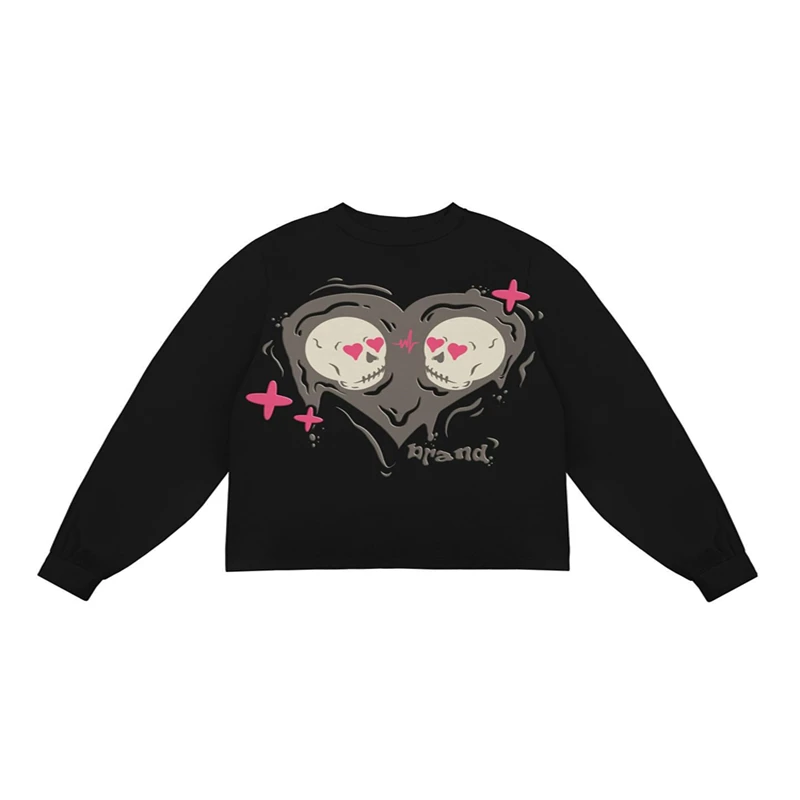 

Harajuku Aesthetics Vintage Gothic Skull Printing Y2K Top Streetwear Loose Sweatshirt Men Women Autumn Winter Hoodies
