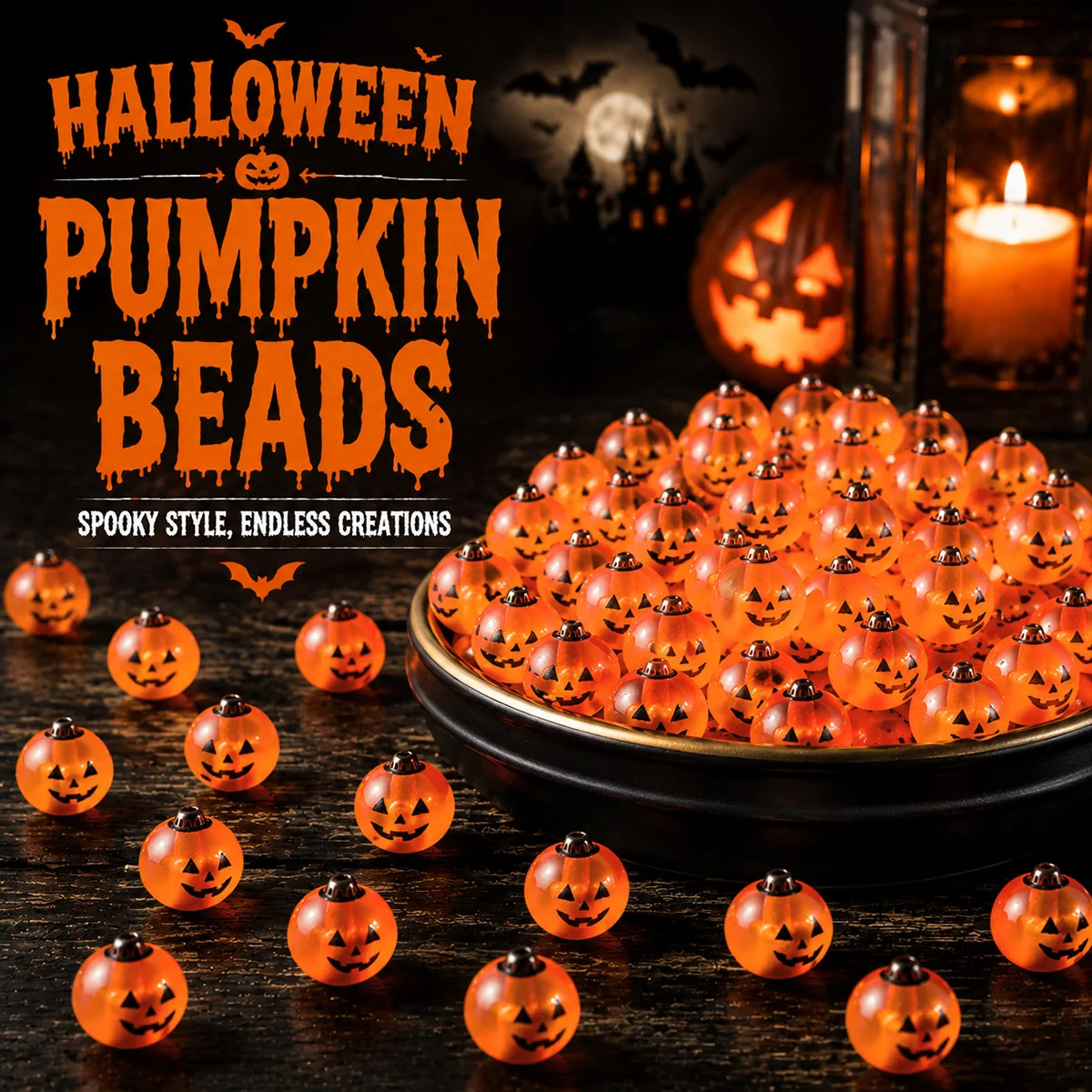 10*12mm 20pcs Acrylic Haunted Face Halloween Pumpkin Beads  Spacer Loose Beads For Jewelry Making DIY Bracelets Necklace Accesso