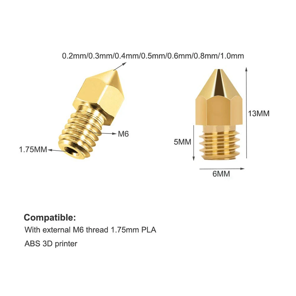 100pcs 3D Printer Extruder mk8 Nozzles 0.2 0.3 0.4 0.5 0.6 0.8 1.0 mm for Anet A8 Makerbot MK8 Creality CR-10 Ender 3 Ender 5