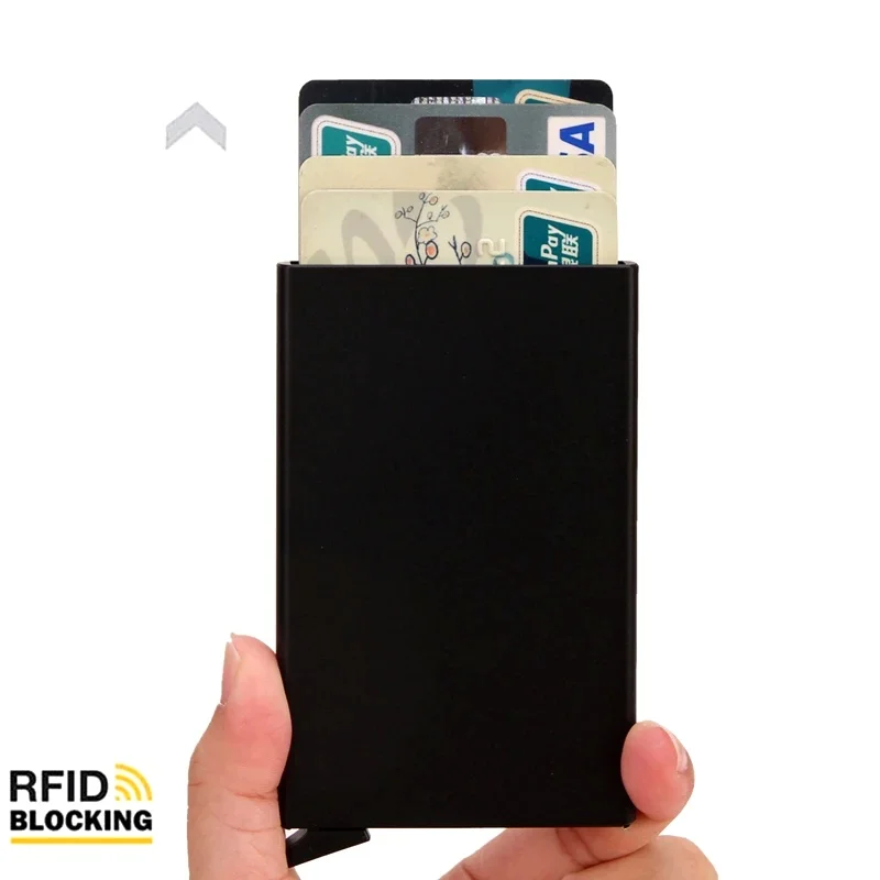 Rfid Smart Wallet Card Holder Metal Thin Slim Men Women Wallets Pop Up Minimalist Wallet Small Black Purse Vallet Walets for Men - view 2