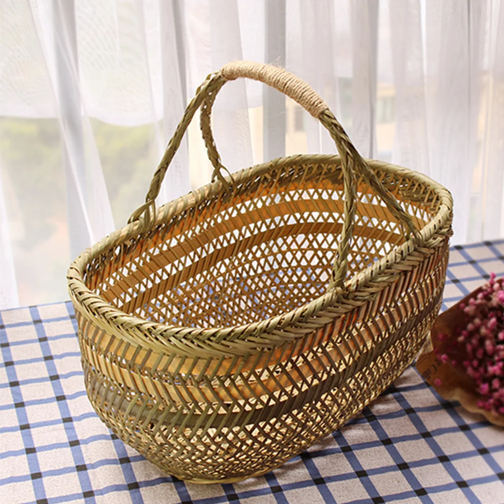 

Plant Basket Hand Shopping Picnic Gardening 40x25cm Bamboo Weaving Fruit Storage Gardeners Harvest