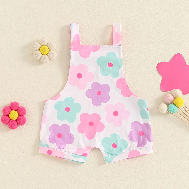 Toddler Baby Girls Floral Knotted Short Jumpsuit Sleeveless  Romper Overall Shortalls Summer Clothes