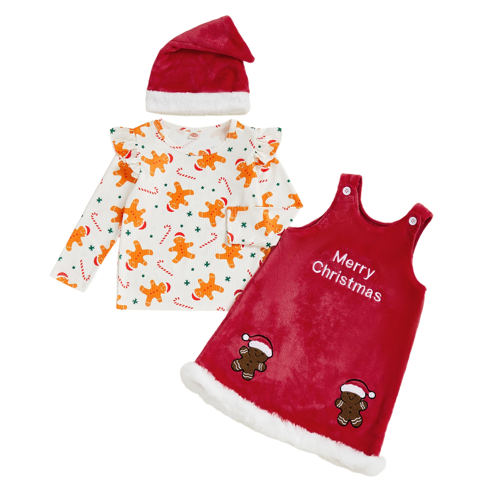 

Women s Holiday Ensemble Gingerbread Man Print Sweater Dress with Faux Fur Trim and Matching Santa Hat