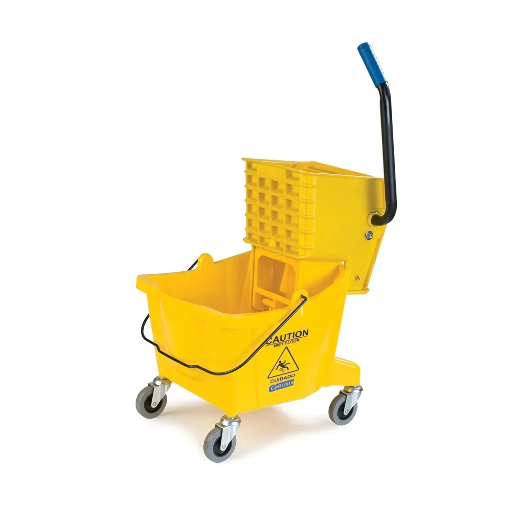 

26-Quart Commercial Mop Bucket with Side-Press Wringer, Durable Polypropylene, Non-Marking Casters, Yellow